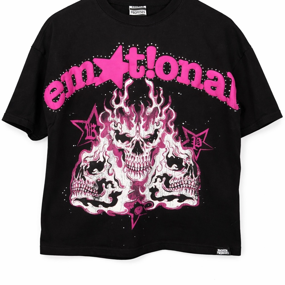 Broken Promises Co. Emotional Flaming Skulls Graphic Tee Unisex M EUC Streetwear - Picture 3 of 13